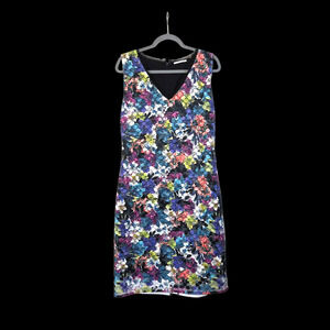 T Tahari Colorful Floral Crochet Lace Overlay Sheath Party Dress, Size 14
